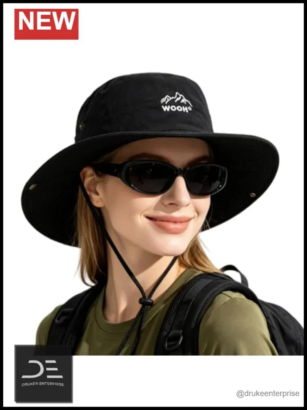 UPF80+ Wide Brim Foldable Bucket Hat with Adjustable Chin Strap